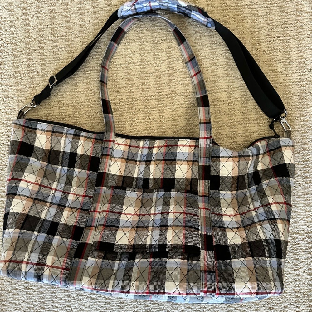 Vera Bradley X Large Quilted Plaid Travel Duffle Bag Tote Detachable Strap NWOT